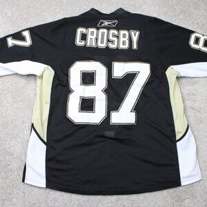 Sidney Crosby Jersey Men 54 Black VTG Reebok CCM Penguins NHL Hockey Fight Strap